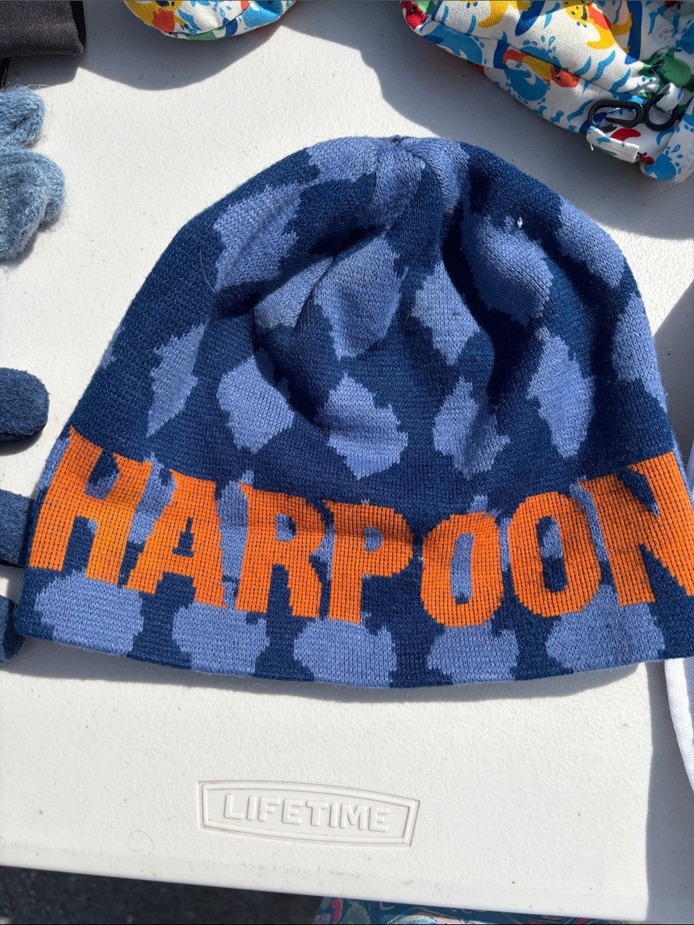 Kids Navy & Orange Logo Knit Beanie
